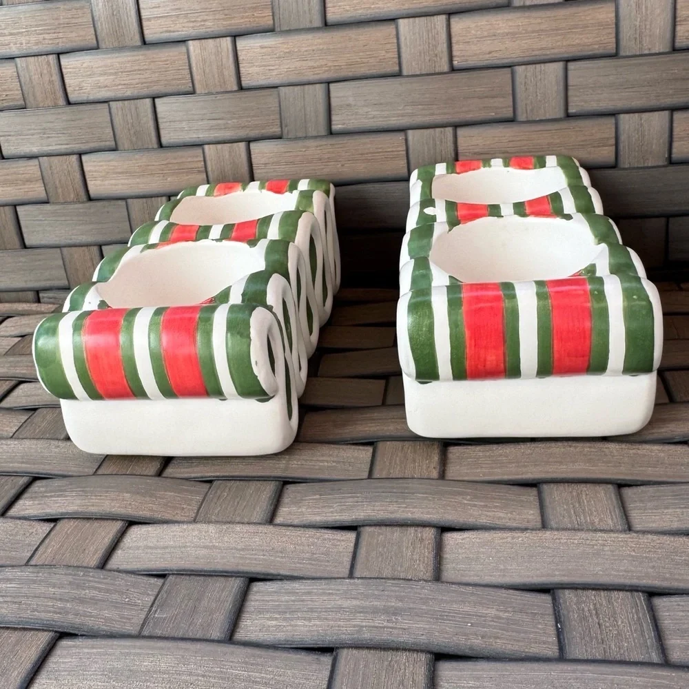Yankee Candle‎ Christmas Candy Ceramic Tea Light Candle Holder Green Red White